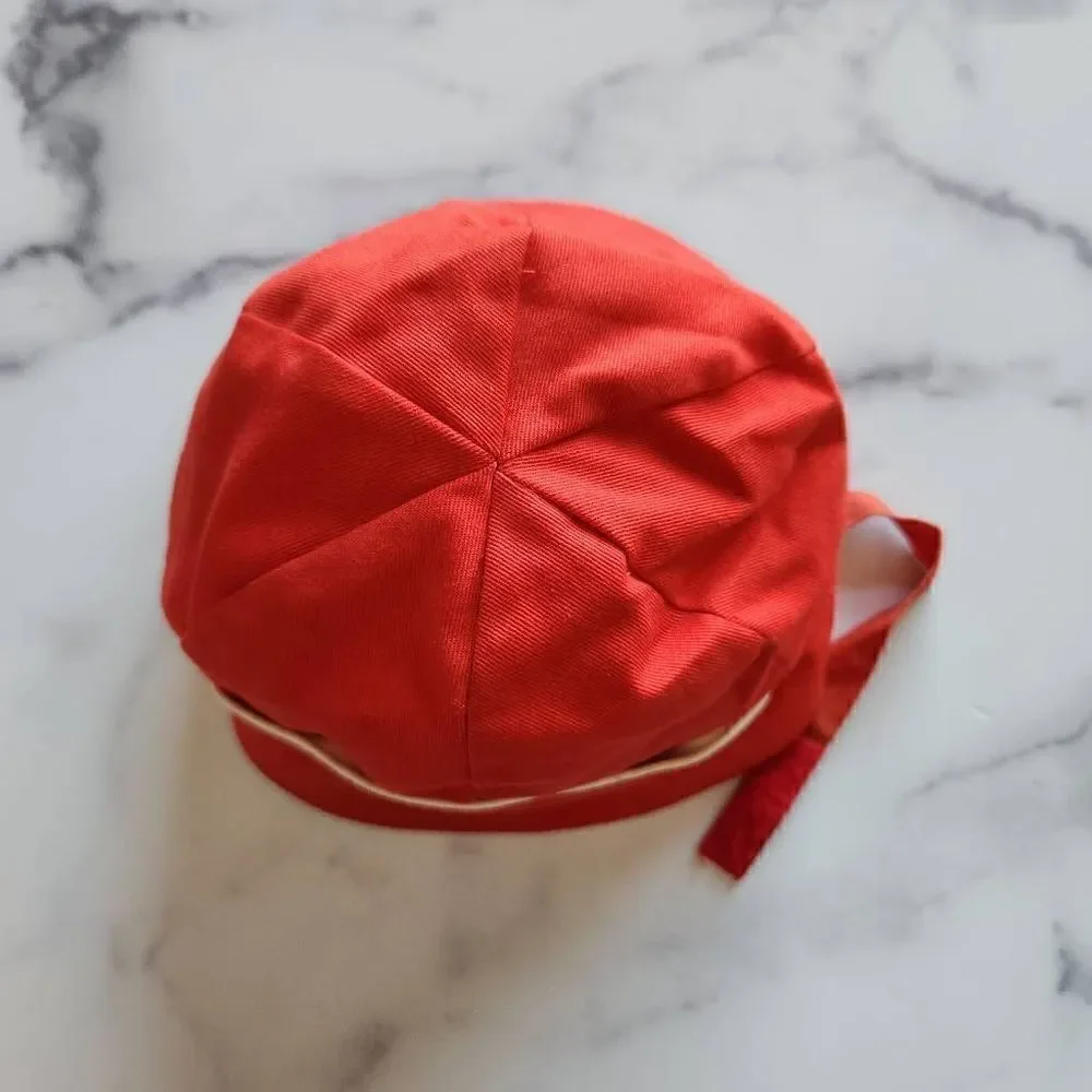 Little baby boy 0-24 month red cotton bucket summer hat vintage retro 70s chin s